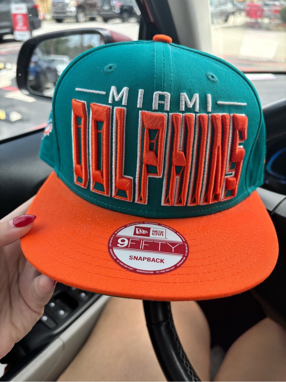 New Era Teal and Orange Miami Dolphins Raised-Block Snapback